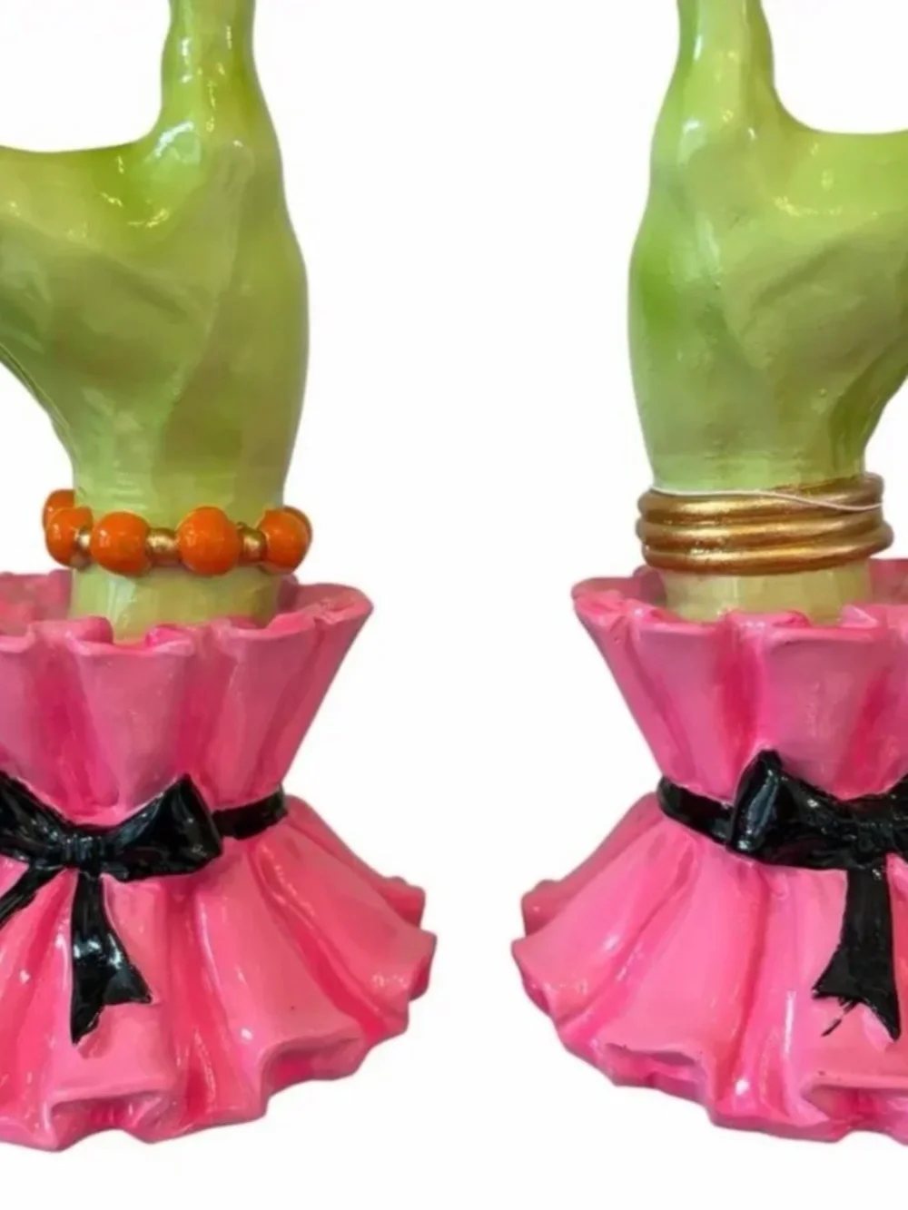 Broomstick Green Witch Hand Candleholders
